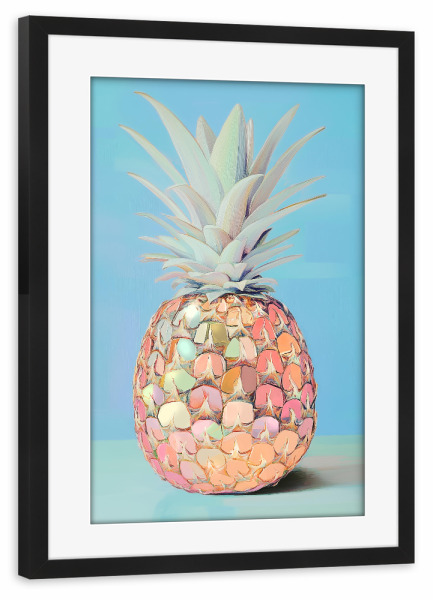 Poster mit Rahmen schwarz "Disco Ananas hellblau" artboxONE - Natur,Essen & Trinken,Essen & Trinken / Obst & Gemüse