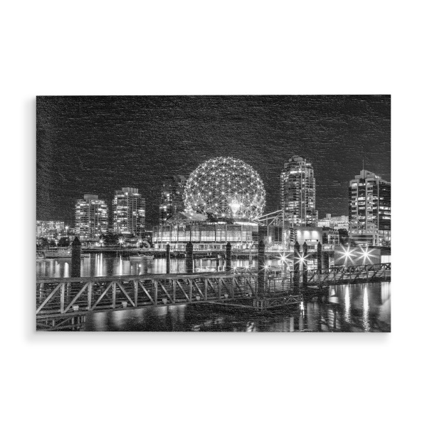 Holzbild "Vancouver bei Nacht in Monochrom" artboxONE - Reise,Schwarzweiß,Architektur,Städte / Weitere