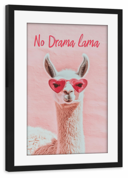 Poster mit Rahmen schwarz "No drama Lama" pink Sommer" artboxONE - Typografie,Tiere,Lustig