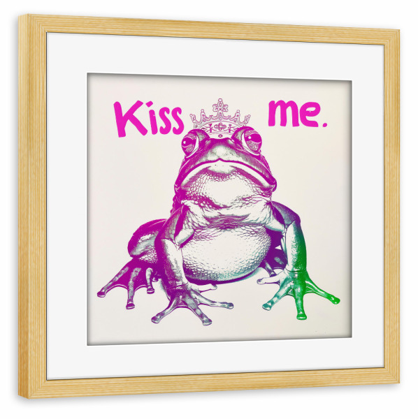 Poster mit Rahmen kiefer "Kiss-me" Neon Frosch" artboxONE - Typografie,Tiere,Lustig
