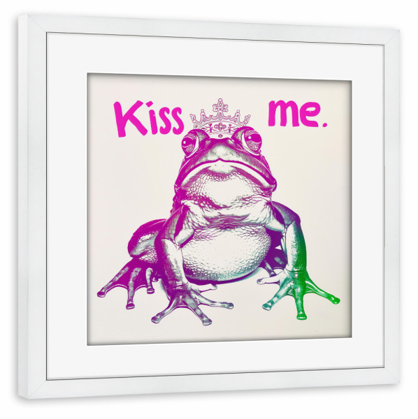 Poster mit Rahmen weiß "Kiss-me" Neon Frosch" artboxONE - Typografie,Tiere,Lustig
