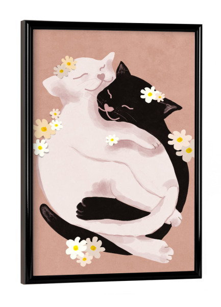 Poster mit schwarzem Rahmen "Cuddling Cats" artboxONE - Floral,Für Kinder,Tiere