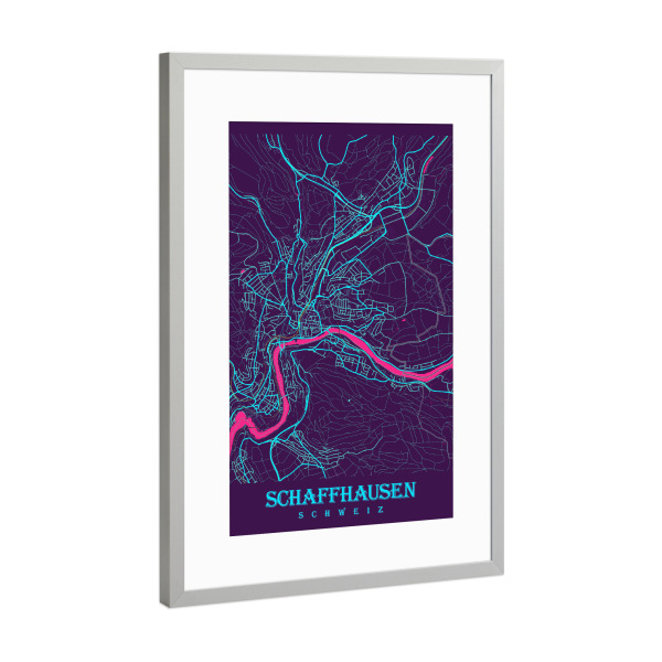 Poster mit Rahmen Silber "Stadt Schaffhausen Map" artboxONE - Städte / Weitere,Kartografie
