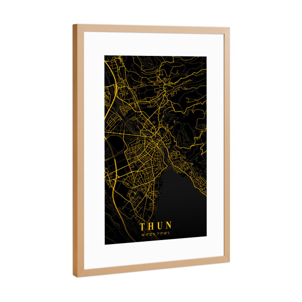 Poster mit Rahmen Kupfer "Thun Map Karte" artboxONE - Städte / Weitere,Kartografie