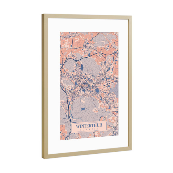 Poster mit Rahmen Gold "Winterthur Stadt Map" artboxONE - Städte / Weitere,Kartografie
