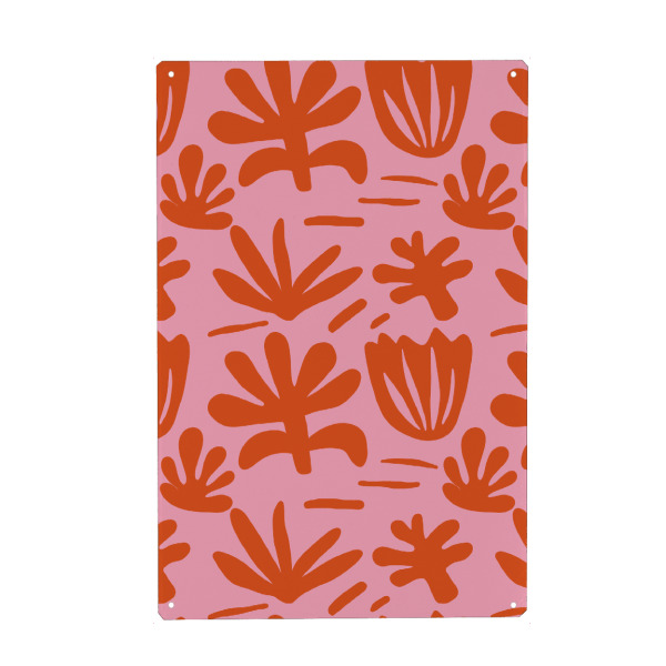Metall Poster "Orange pink blossom" artboxONE - Natur,Floral,Abstrakt,Für Mama - Blumen,Muster,Floral,Rosa,Pink,Orange,Pastell,Matisse,Abstrakt