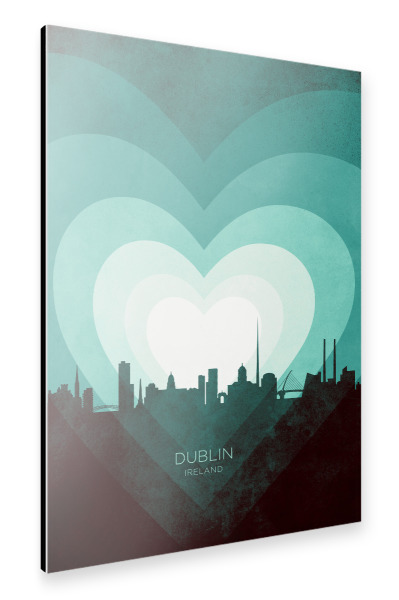 Alu-Dibond "Dublin Skyline Heart Teal" 30x20 cm artboxONE