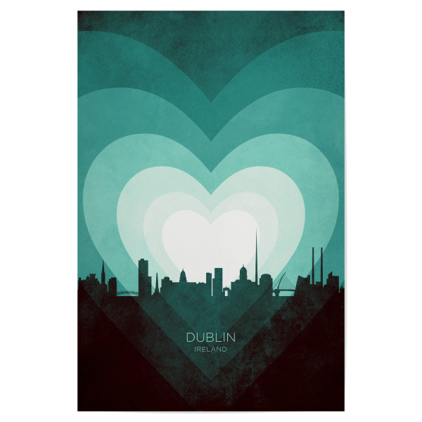 Poster 30x20 cm "Dublin Skyline Heart Teal" artboxONE - Städte - Dublin,Irland,Herz,Liebe,Romantiker,Valentinstag,Skyline,Stadtbild,Stattbild