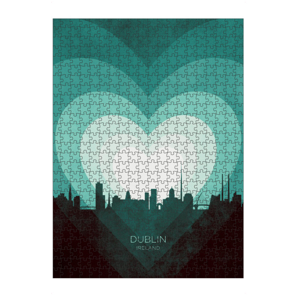 Puzzle Ravensburger "Dublin Skyline Heart Teal" artboxONE - Städte - Dublin,Irland,Herz,Liebe,Romantiker,Valentinstag,Skyline,Stadtbild,Stattbild
