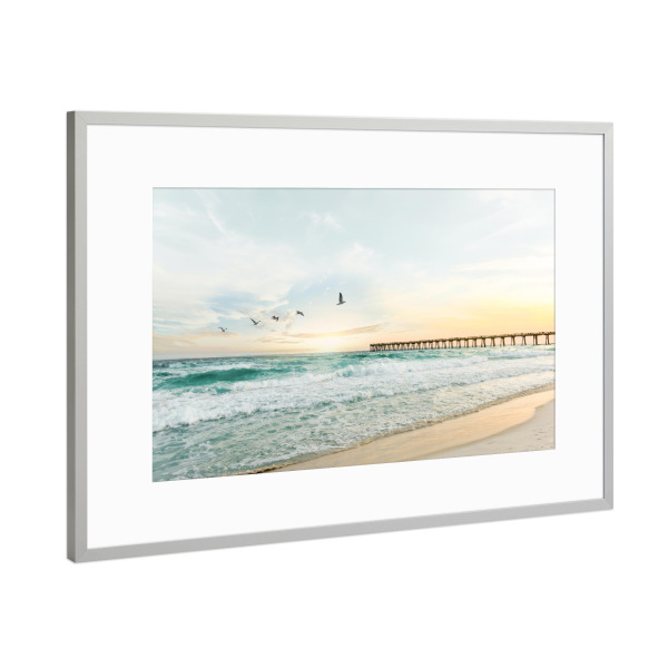 Poster mit Rahmen Silber "Vögel am Pier" artboxONE - Natur,Reise / Strand und Meer