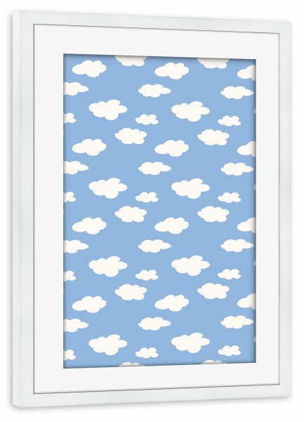 Poster mit Rahmen weiß "Happy Clouds" artboxONE - Natur,Für Kinder,Lustig - Himmel,Sky,Blue,Blau,Kinder,Kids,Child,Kinderzimmer,Kidsroom,Clouds,Wolken
