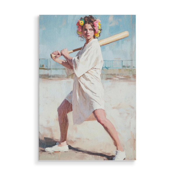 Holzbild "Bereit zu treffen" artboxONE - Menschen,Sport - Baseball,Fledermaus,Bademantel,Frau