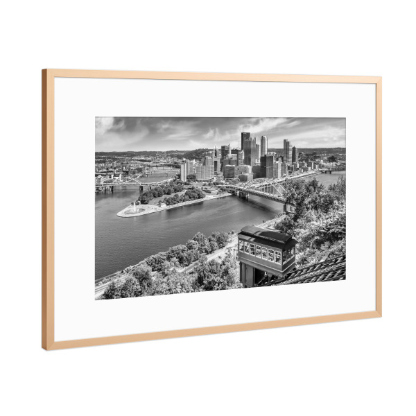 Poster mit Rahmen Kupfer "Duquesne Incline in Pittsburgh" artboxONE - Reise,Schwarzweiß,Architektur,Städte / Weitere