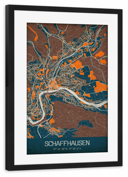 Poster mit Rahmen schwarz "Schaffhausen Vintage Map" artboxONE - Städte / Weitere,Kartografie