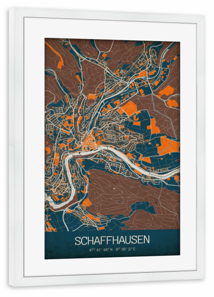 Poster mit Rahmen weiß "Schaffhausen Vintage Map" artboxONE - Städte / Weitere,Kartografie