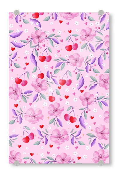 Acrylglasbild "Kirschblüten und Herzchen" artboxONE - Natur,Floral,Liebe