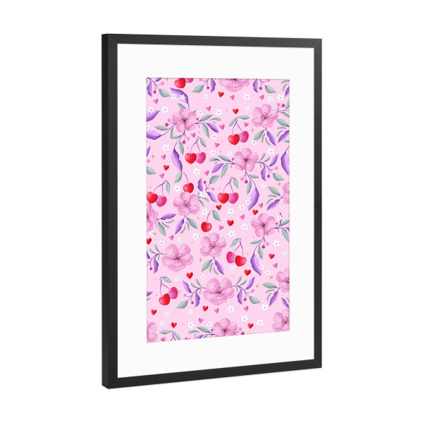 Poster mit Rahmen Schwarz (Metallic) "Kirschblüten und Herzchen" artboxONE - Natur,Floral,Liebe