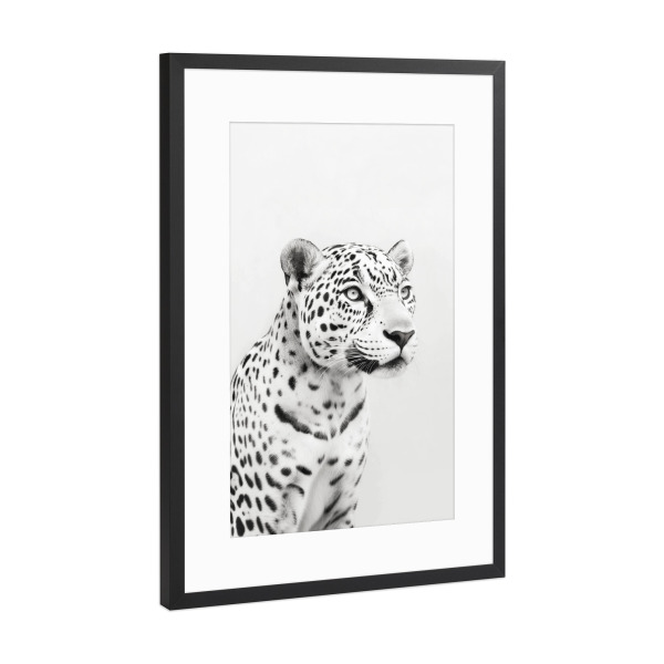 Poster mit Rahmen Schwarz (Metallic) "Eleganter Weißer Jaguar" artboxONE - Natur,Tiere,Reise / Länder