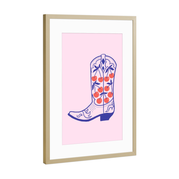 Poster mit Rahmen Gold "Grüße Kirschstiefel" artboxONE - Abstrakt - Kirsche,Preppy,Boot,Howdy,Yee haw,Western,Wüste