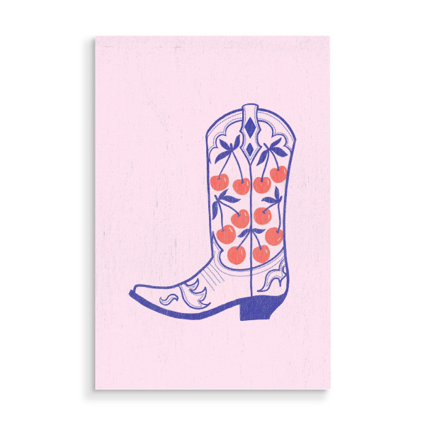 Holzbild "Grüße Kirschstiefel" artboxONE - Abstrakt - Kirsche,Preppy,Boot,Howdy,Yee haw,Western,Wüste