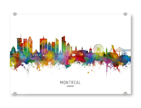 Acrylglasbild "Montreal Canada Skyline II Txt" artboxONE - Städte - Montreal,Kanada,Quebec,Skyline,Stadtbild,Stattbild,Aquarell,Malerei