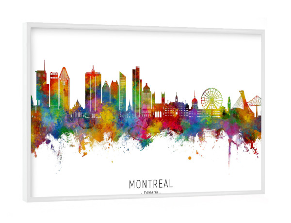 Poster mit weißem Rahmen "Montreal Canada Skyline II Txt" artboxONE - Städte - Montreal,Kanada,Quebec,Skyline,Stadtbild,Stattbild,Aquarell,Malerei