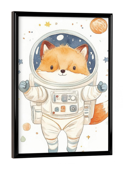 Poster mit schwarzem Rahmen "Baby Fox Astronaut" artboxONE - Für Kinder,Tiere,Für Mama,Galaxy