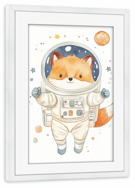 Poster mit Rahmen weiß "Baby Fox Astronaut" artboxONE - Für Kinder,Tiere,Für Mama,Galaxy