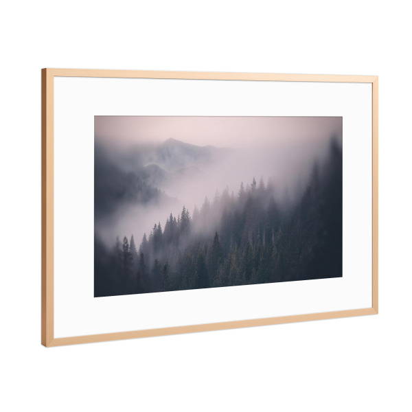 Poster mit Rahmen Kupfer "Waldlandschaft im Nebel" artboxONE - Natur - Wald,Nebel,Natur,Wildnis,Berge,Gebirge