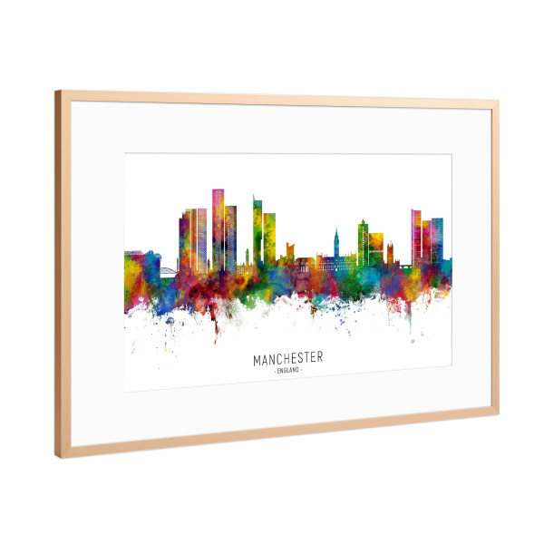 Poster mit Rahmen Kupfer "Manchester England Skyline II Txt" artboxONE - Städte