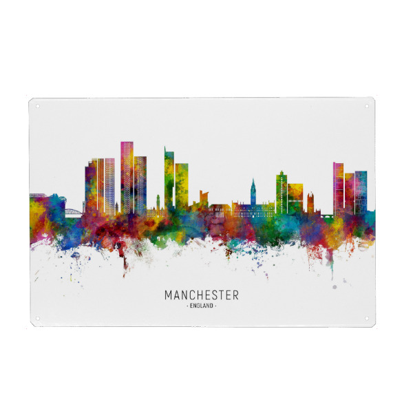 Holzbild "Manchester England Skyline II Txt" artboxONE - Städte