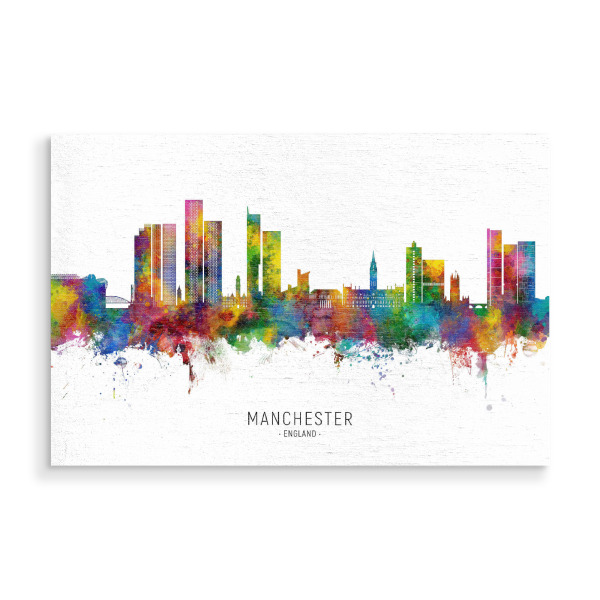 Holzbild "Manchester England Skyline II Txt" artboxONE - Städte