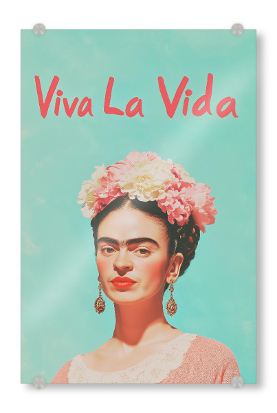 Acrylglasbild "Frida Kahlo Sommerliche Eleganz" artboxONE - Typografie,Floral,Menschen
