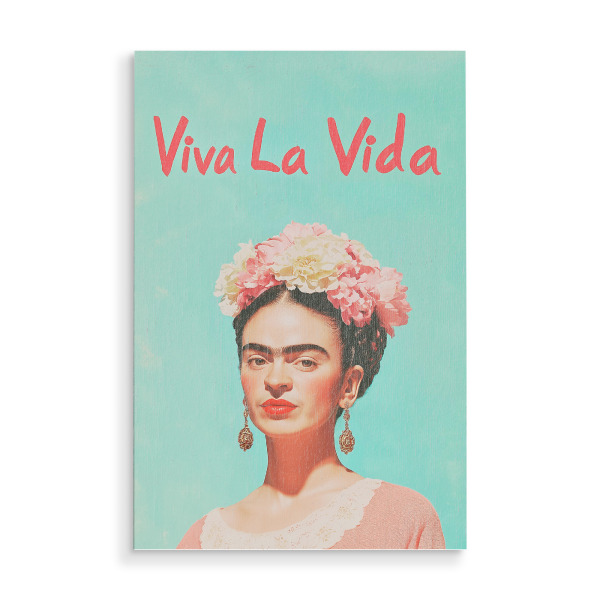 Holzbild "Frida Kahlo Sommerliche Eleganz" artboxONE - Typografie,Floral,Menschen
