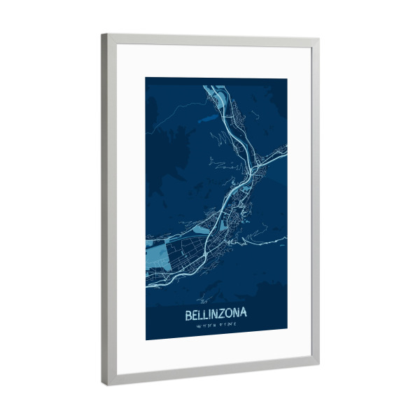 Poster mit Rahmen Silber "City Bellinzona Map" artboxONE - Städte / Weitere,Kartografie
