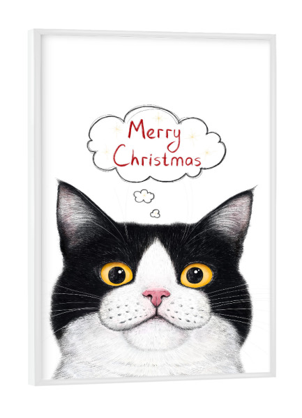 Poster mit weißem Rahmen "Katze Frohe Weihnachten" artboxONE - Für Kinder,Tiere,Weihnachten,Für Mama,Lustig