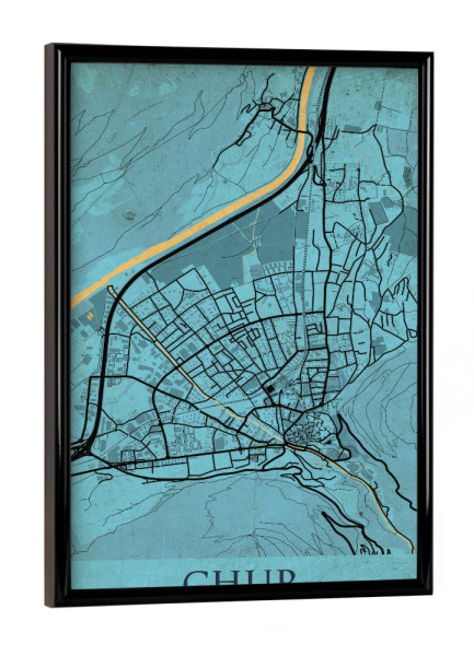 Poster mit schwarzem Rahmen "Vintage City Chur" artboxONE - Städte / Weitere,Kartografie