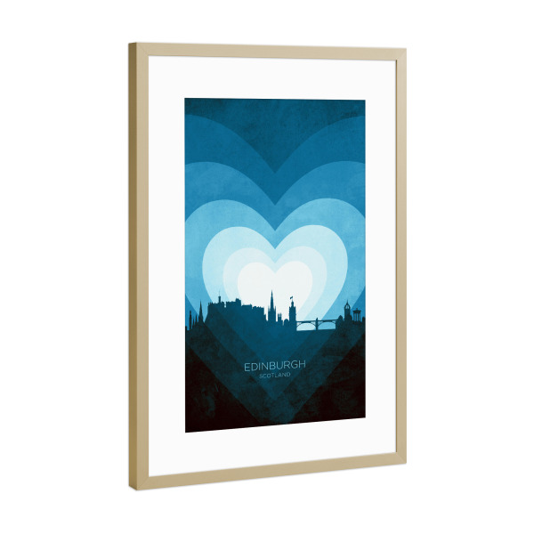Poster mit Rahmen Gold "Edinburgh Skyline Herzblau" artboxONE - Städte