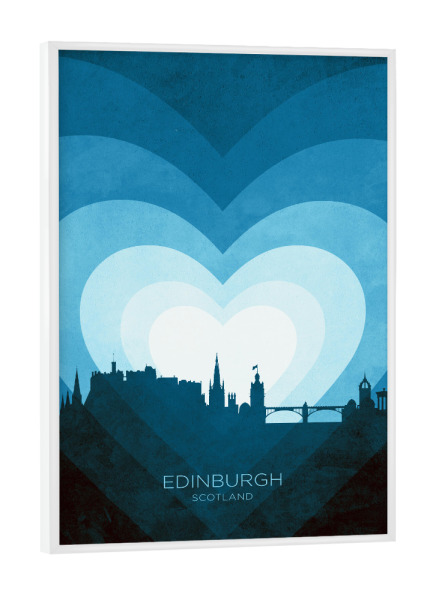 Poster mit weißem Rahmen "Edinburgh Skyline Herzblau" artboxONE - Städte