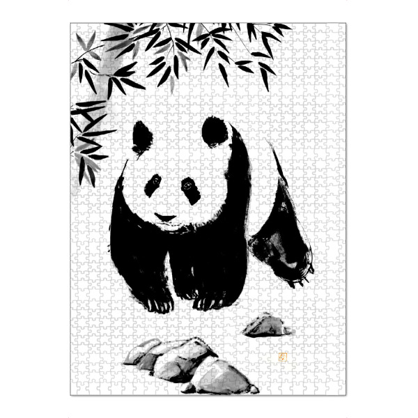 Puzzle Ravensburger "Panda im Bambuswald spazieren" artboxONE - Tiere,Schwarzweiß - Bambus,Felsen,Panda,Sumie,Japan,Wald - Bild bambus