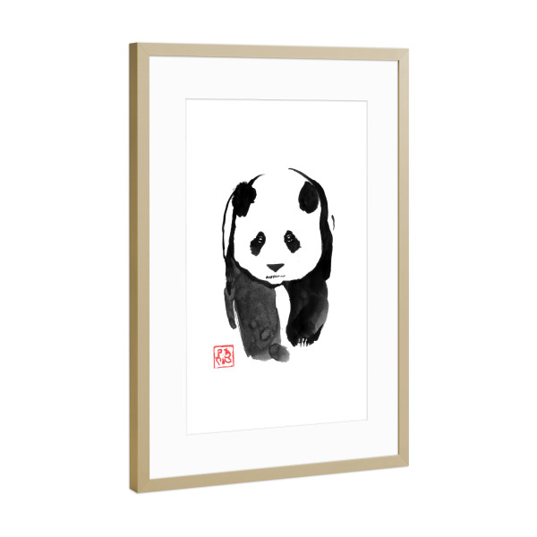 Poster mit Rahmen Gold "Panda gerade gehen" artboxONE - Tiere,Schwarzweiß - Panda,Sumie,Japan,Tier,Bär,Schwarzweiß