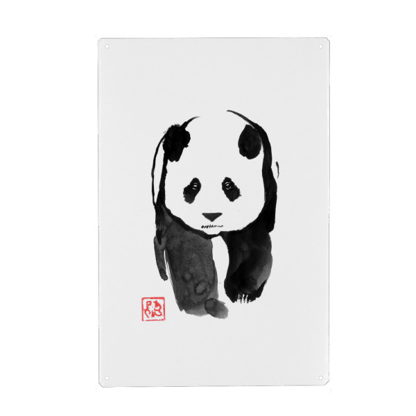 Holzbild "Panda gerade gehen" artboxONE - Tiere,Schwarzweiß - Panda,Sumie,Japan,Tier,Bär,Schwarzweiß