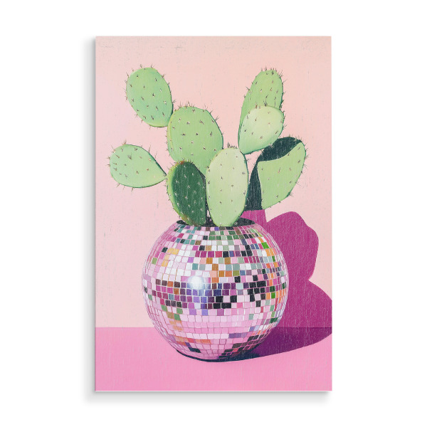 Holzbild "Discokugel mit Kaktus" artboxONE - Natur,Floral,Fashion