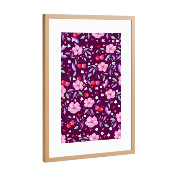 Poster mit Rahmen Kupfer "Kirschblüten, Herzen und Kirschen" artboxONE - Natur,Floral