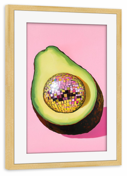 Poster mit Rahmen kiefer "Discokugel mit Avocado" artboxONE - Natur,Essen & Trinken,Essen & Trinken / Obst & Gemüse