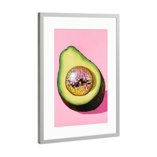 Poster mit Rahmen Silber "Discokugel mit Avocado" artboxONE - Natur,Essen & Trinken,Essen & Trinken / Obst & Gemüse