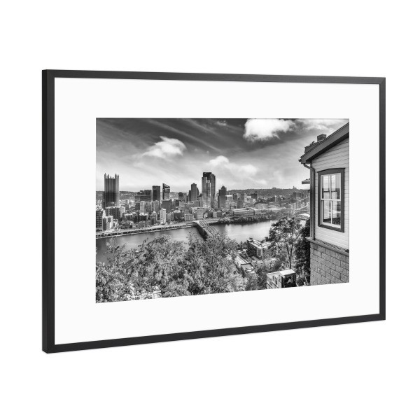 Poster mit Rahmen Schwarz (Metallic) "Pittsburgh Monongahela Incline" artboxONE - Reise,Schwarzweiß,Architektur,Städte / Weitere