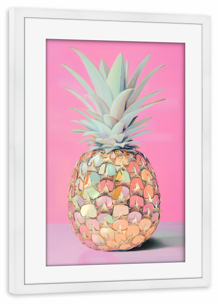 Poster mit Rahmen weiß "Disco Ananas pink" artboxONE - Natur,Essen & Trinken,Essen & Trinken / Obst & Gemüse