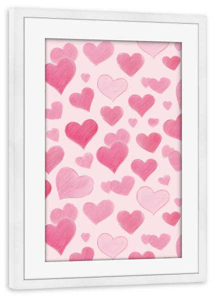 Poster mit Rahmen weiß "Rosa Liebesherzen" artboxONE - Abstrakt,Liebe