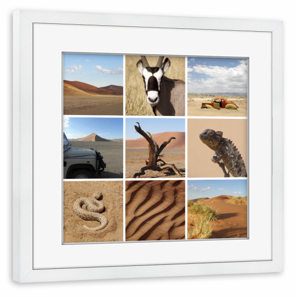 Poster mit Rahmen weiß "Namibia Collage" artboxONE - Natur,Reise,Tiere,Reise / Afrika,Reise / Länder